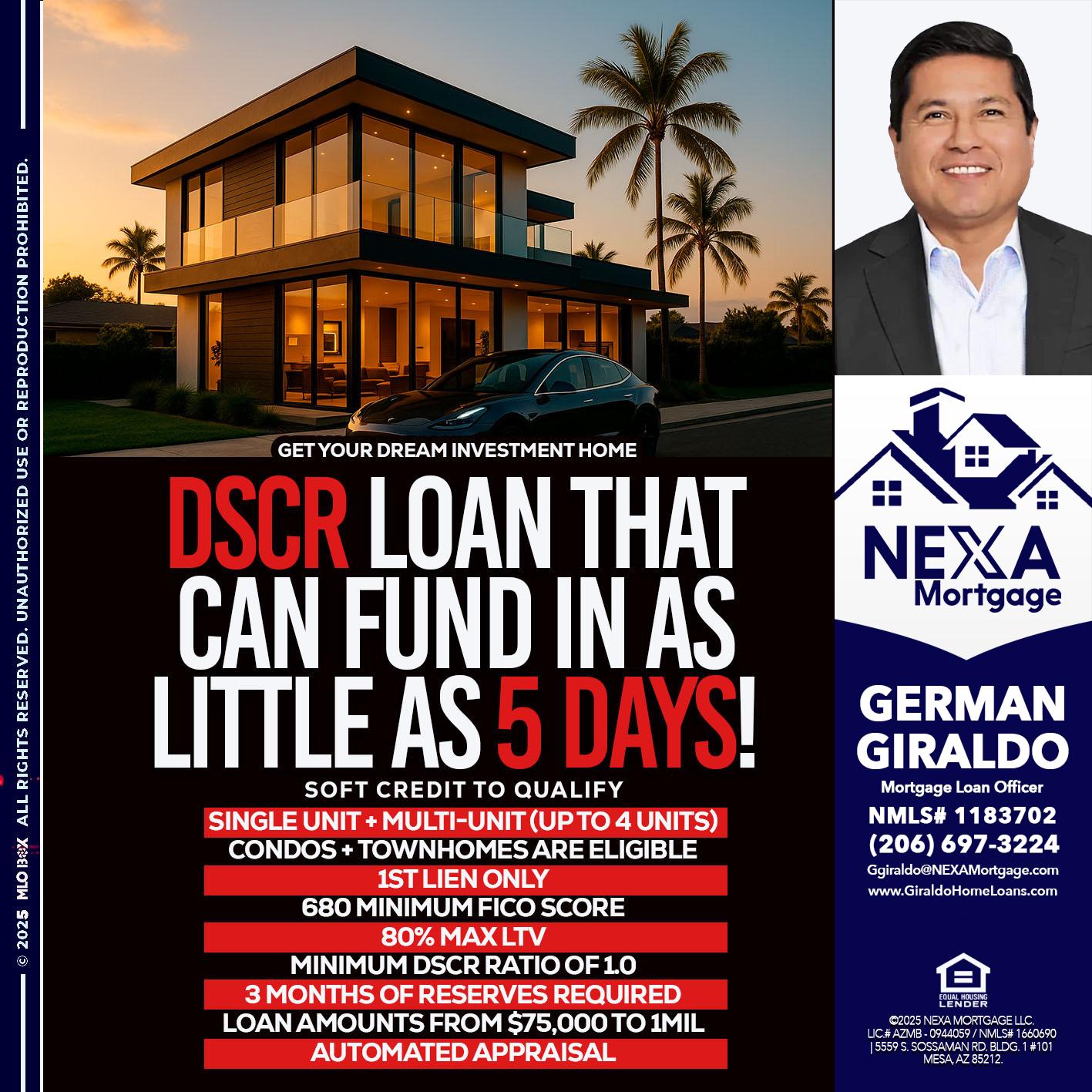 DSCR LOAN - German Giraldo -Mortgage Loan Officer