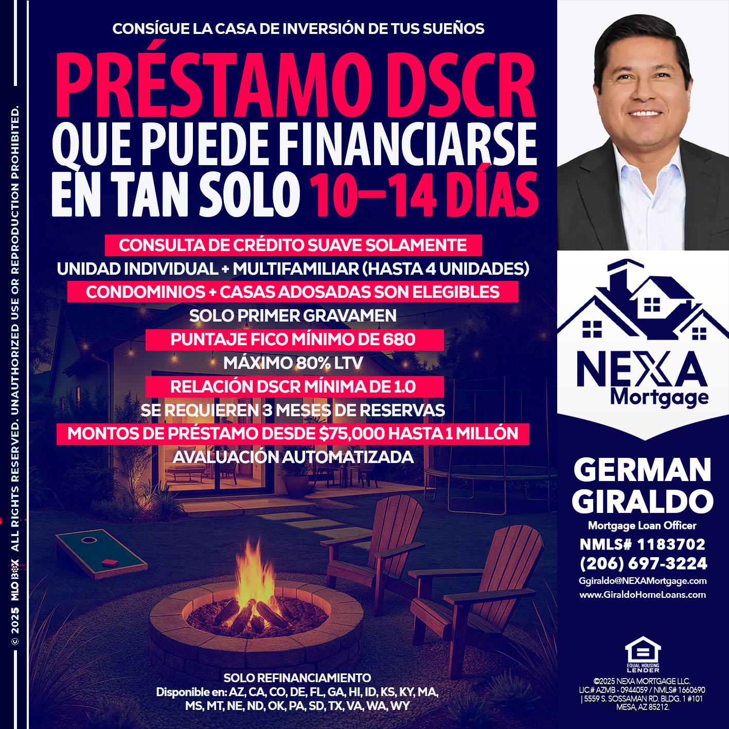 PRESTAMOS DSCR - German Giraldo -Mortgage Loan Officer