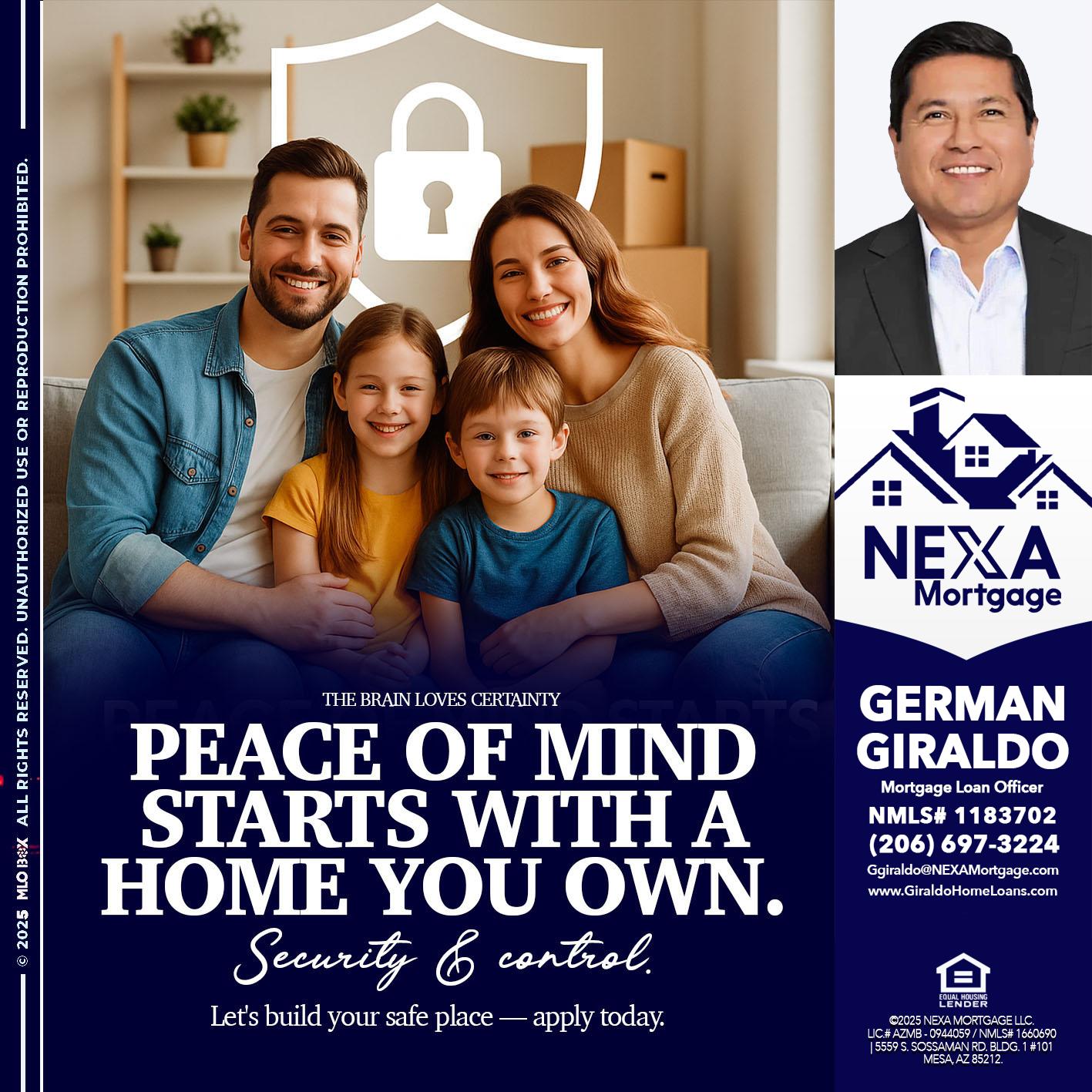 peace of mind - German Giraldo -Mortgage Loan Officer