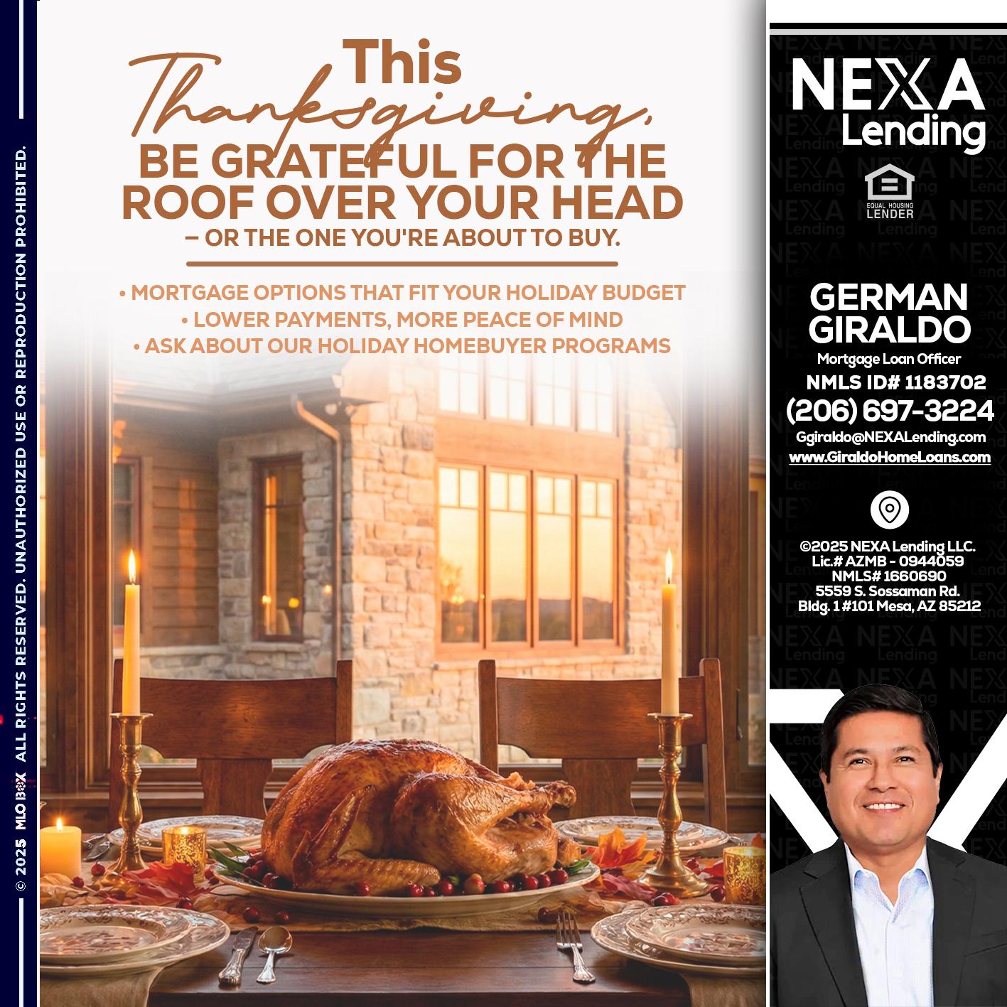 THIS THANKSGIVING - German Giraldo -Mortgage Loan Officer