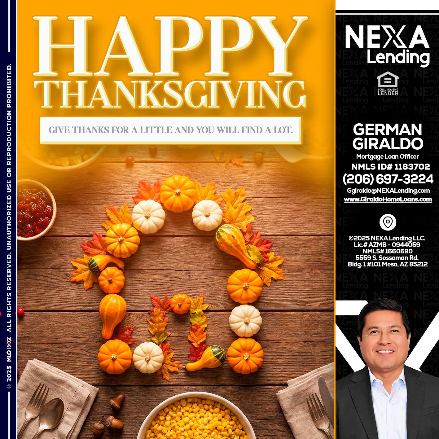 HAPPY THANKSGIVING - German Giraldo -Mortgage Loan Officer