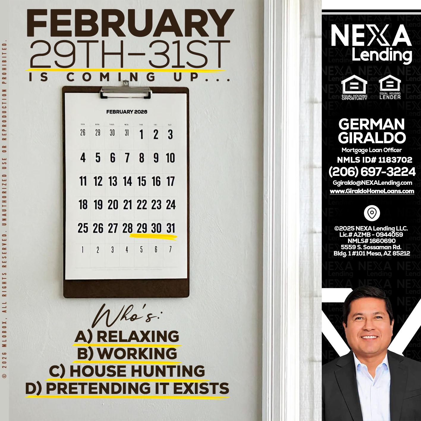 FEBRUARY 29-31 - German Giraldo -Mortgage Loan Officer