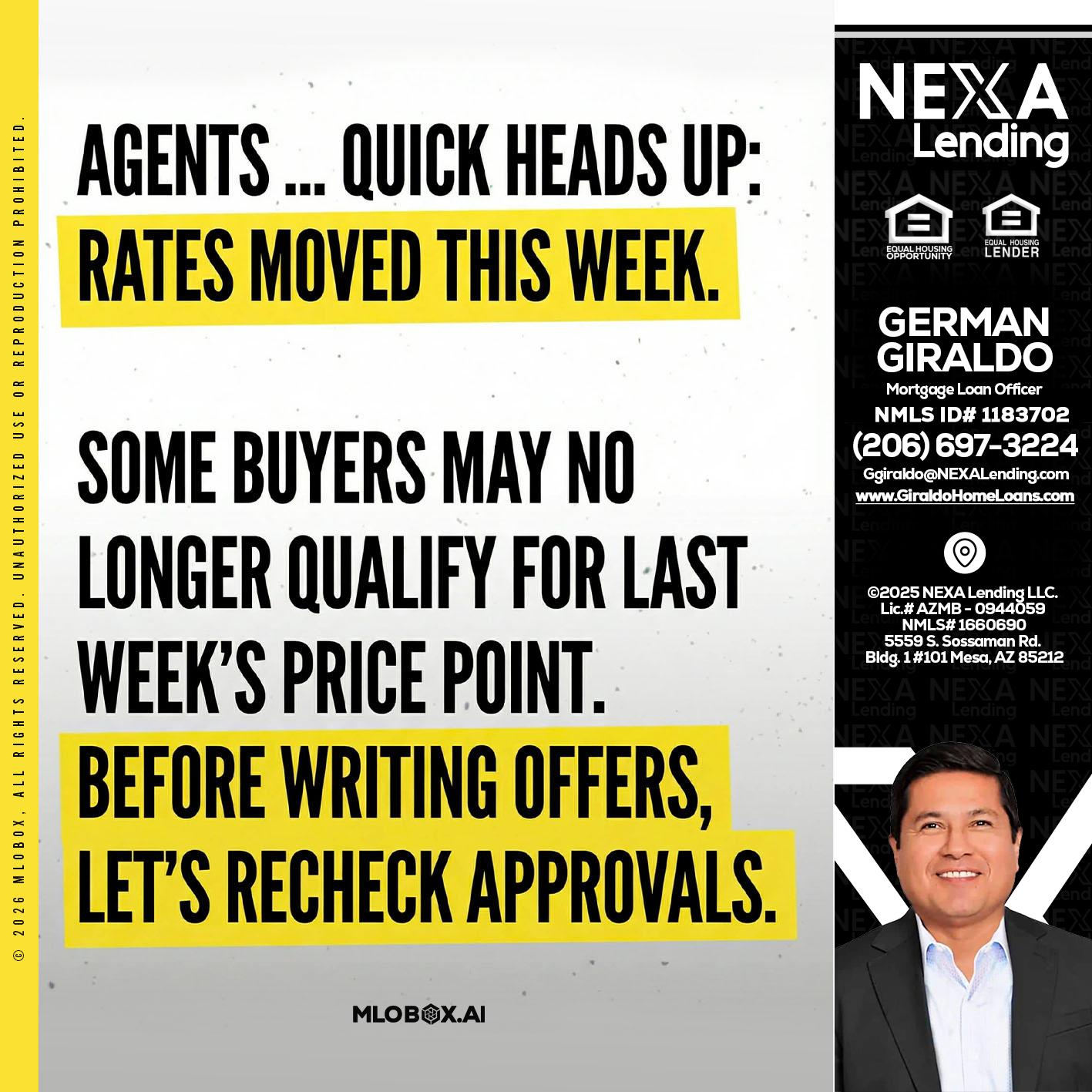 agents quick heads up - German Giraldo -Mortgage Loan Officer