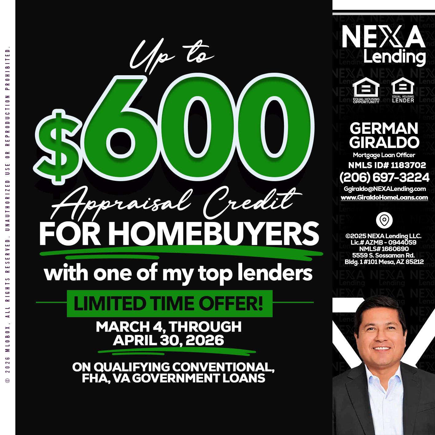 up to $600 - German Giraldo -Mortgage Loan Officer